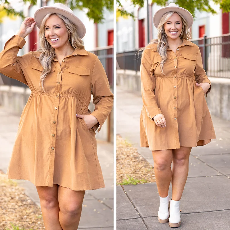 Women's Tops And Clothing Heart Sparkles Dress, Camel