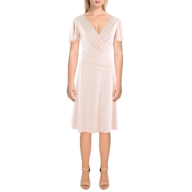 Affordable Women's Clothing Lauren Ralph Lauren Womens Jersey V-Neck Fit & Flare Dress