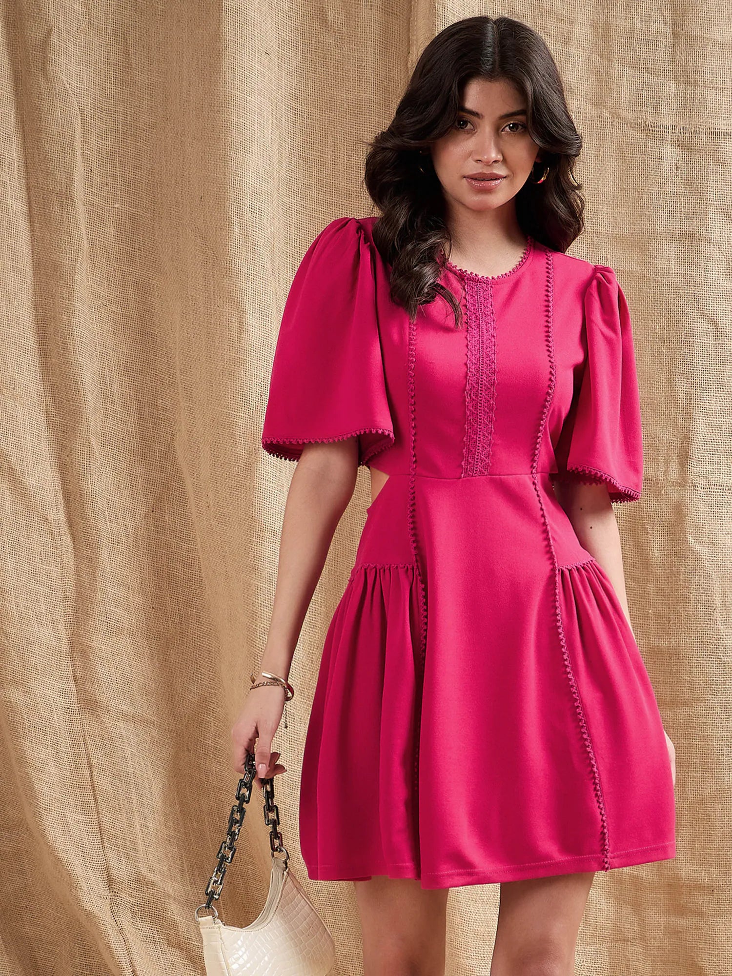 Best Clearance Sales Right Now Women Fuchsia Side Cut Out Skater Dress-SFDRSS12376