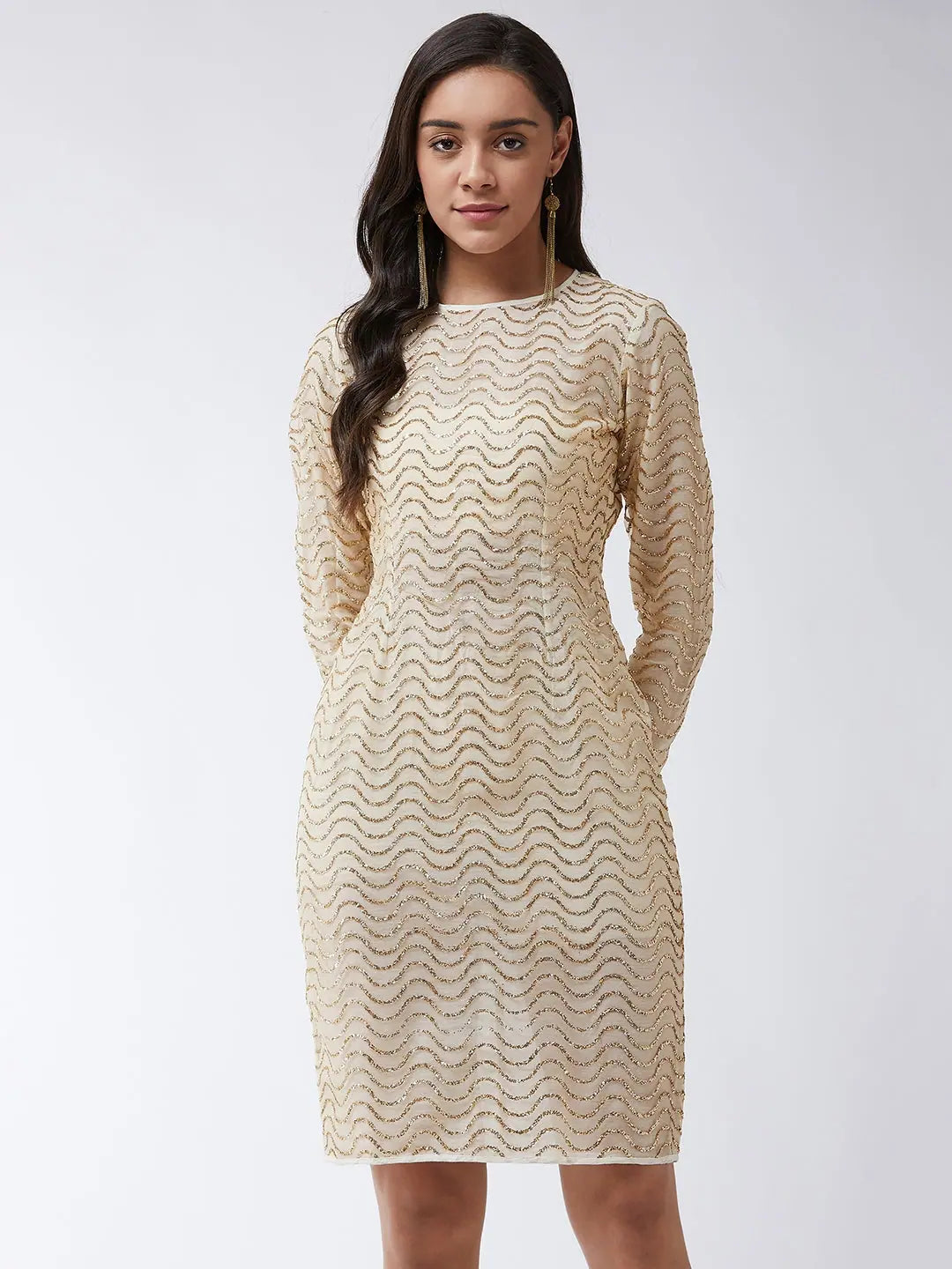 Sophisticated Women's Fashion Fitted Golden Shimmer Dress
