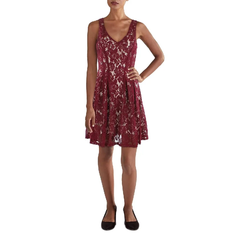 Clothing For Women City Studios Womens Juniors Lace Overlay Above Knee Fit & Flare Dress