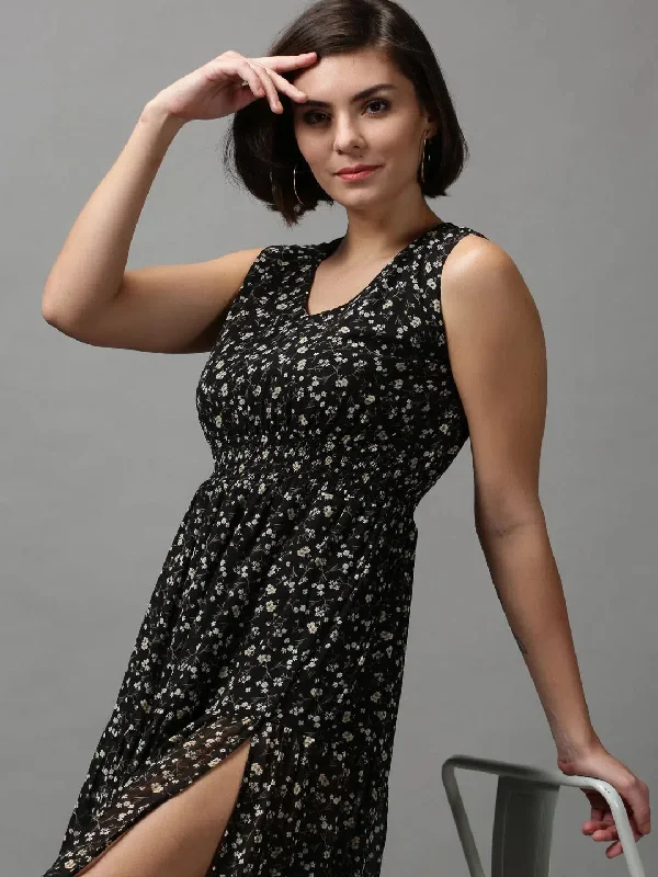 Trendy Fashion For Women Women's Black Printed Fit and Flare Dress-AE-15642-Black