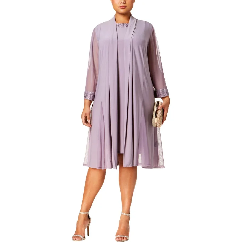 Clothes Women R&M Richards Womens Plus Embellished Evening Two Piece Dress