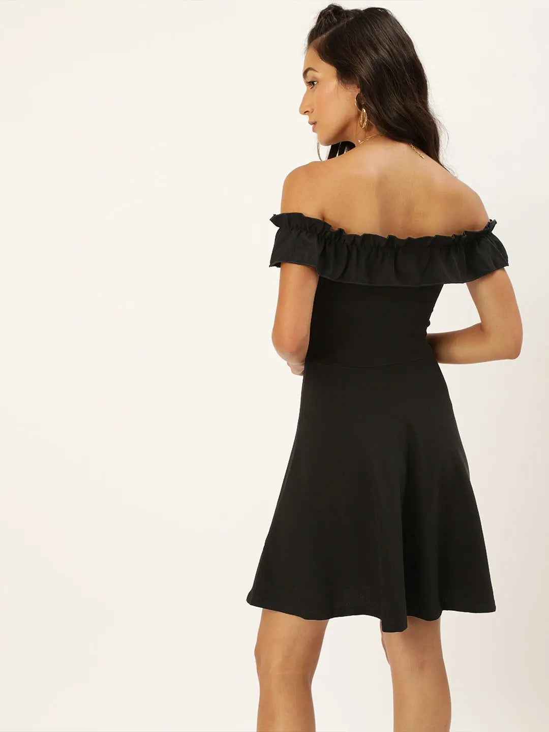 Casual Fashion Veni Vidi Vici Black Frilled Bardot Skater Dress