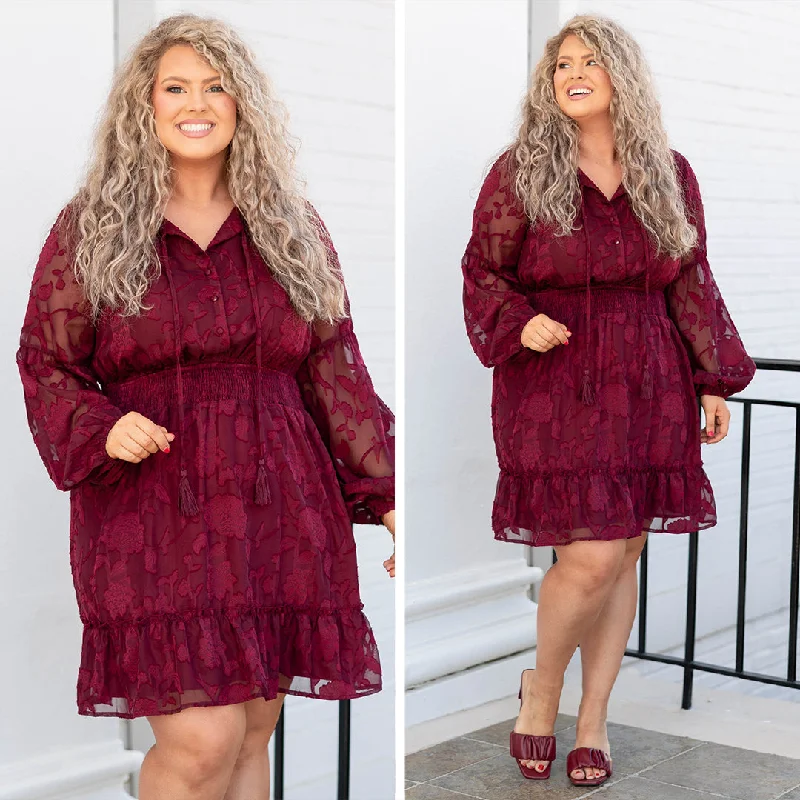 Everyday Fashion For Your Affection Dress, Burgundy
