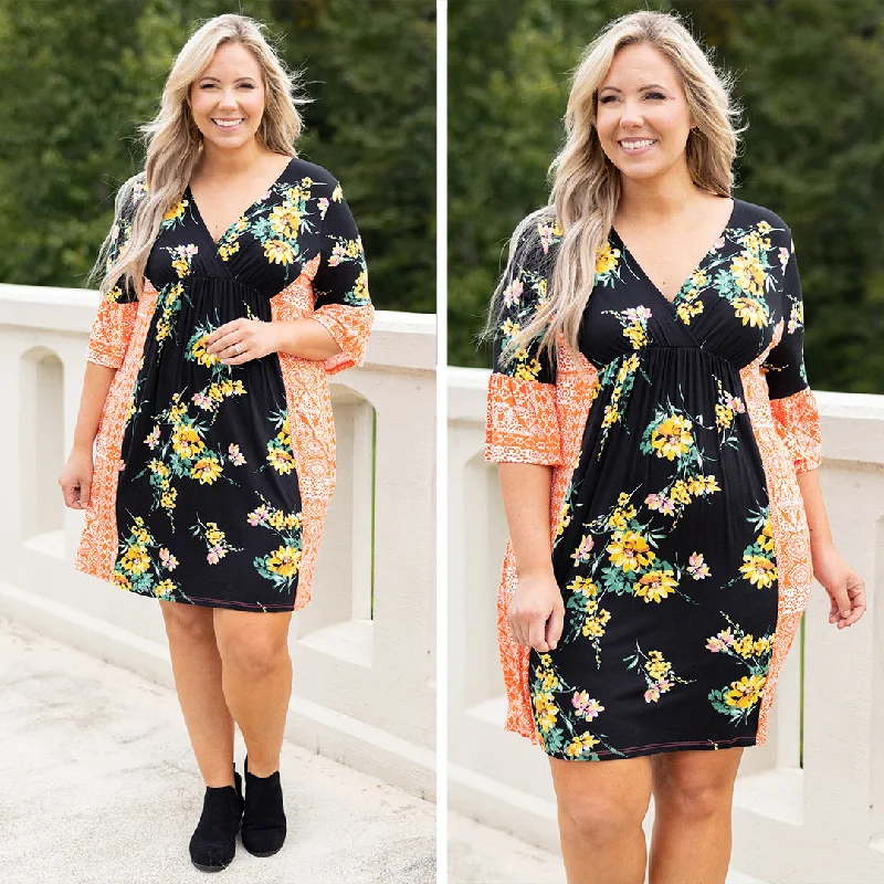 Clothing Store Our Favorite Song Dress, Black-Orange