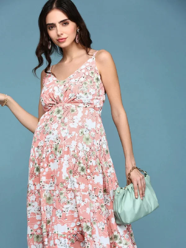 Comfortable Clothes Women's Pink Printed Fit and Flare Dress-AE-15668-Pink