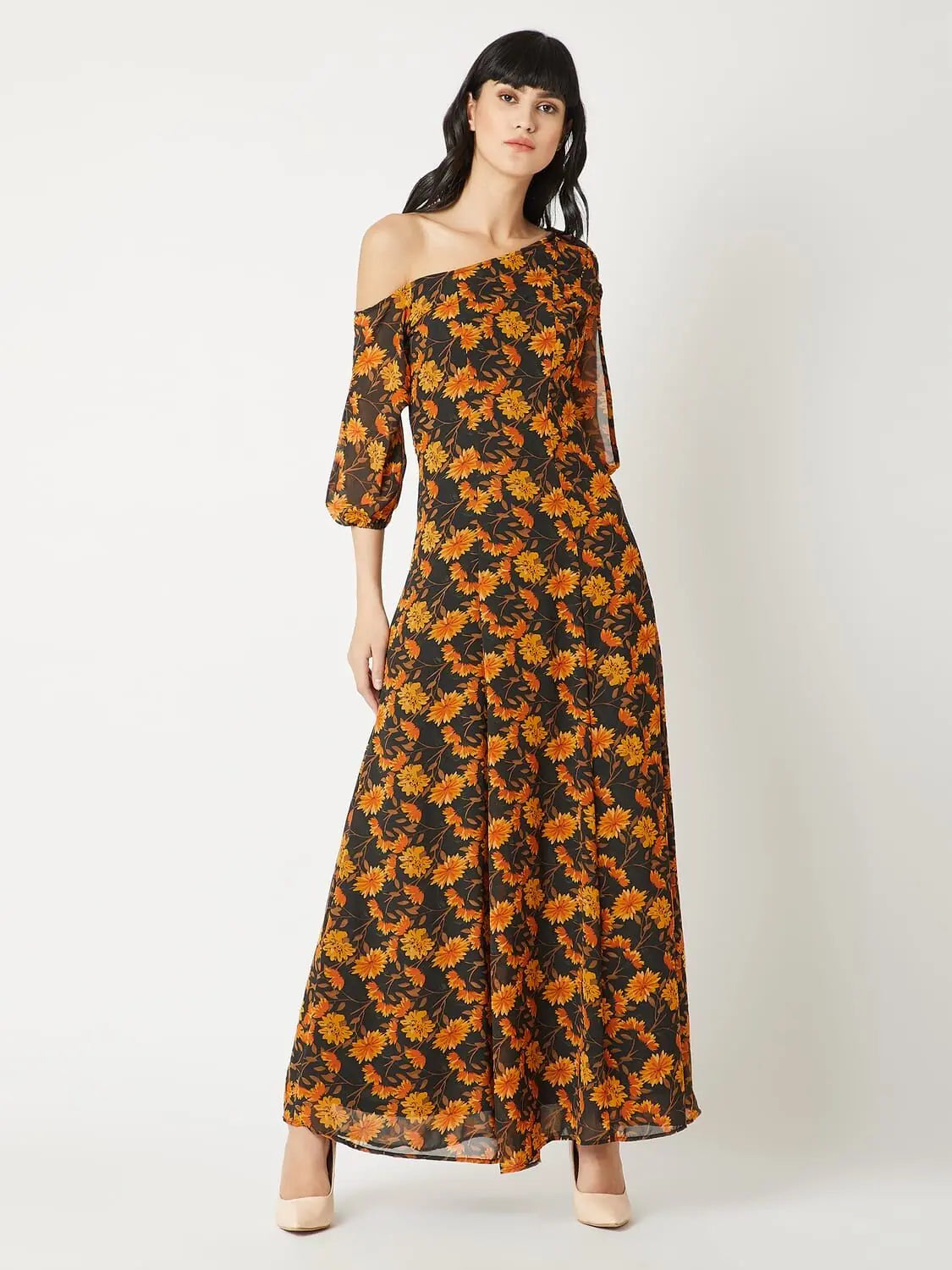 Women's Elegant Formal Outfit Not My Fault One Shoulder Dress Multicolor-Base Black