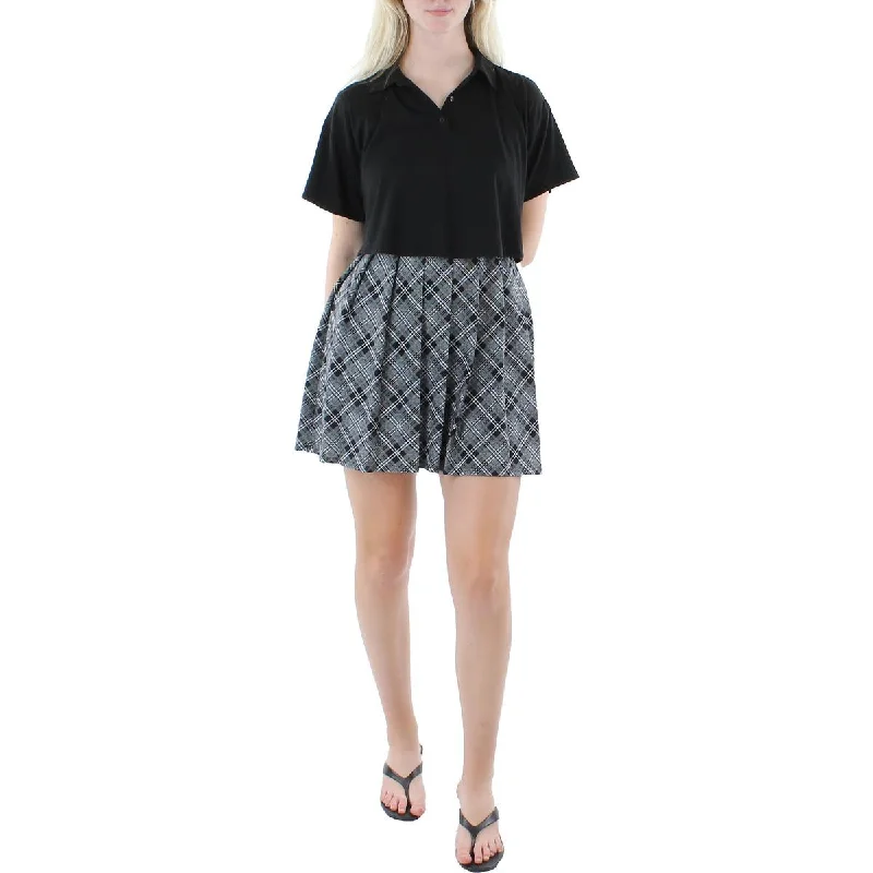 Boho Chic Fashion Kingston Grey Womens Juniors Knit Plaid Fit & Flare Dress