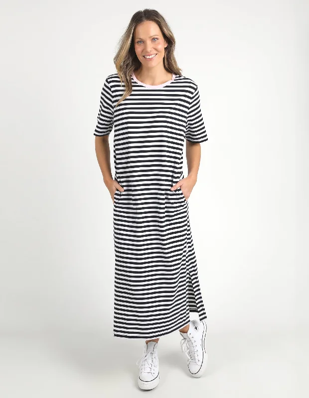 Fashion Sale Elm Merry Tee Dress Navy Stripe/Pink Neck Band