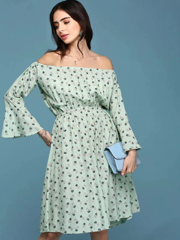 Women's Everyday Clothes Women's A-Line Green Printed Dress-AE-9887-Greennavyblue