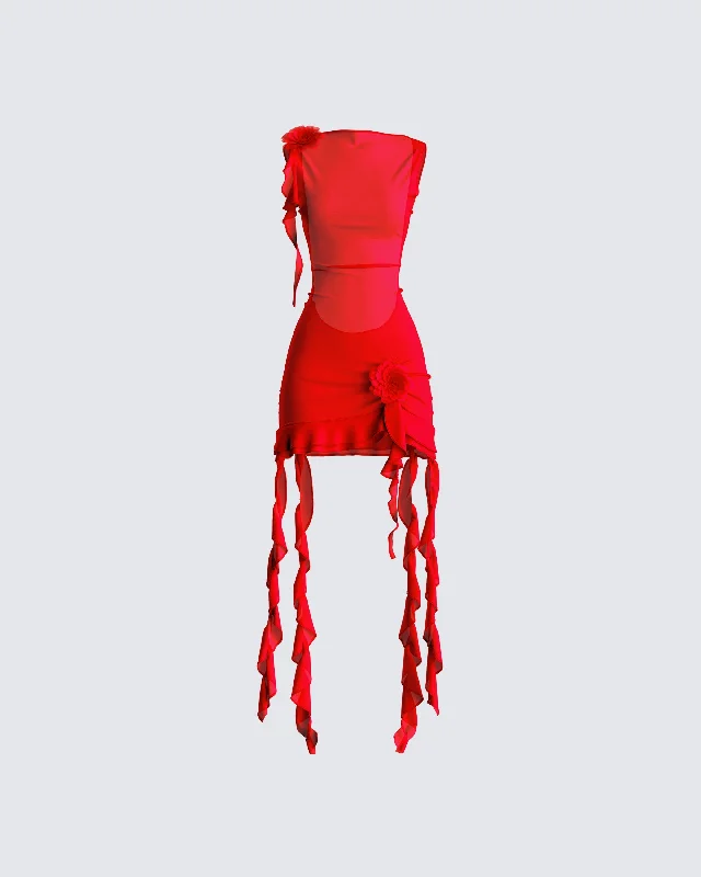 Formal Garments For Women Tiana Red Ruffle Rosette Dress