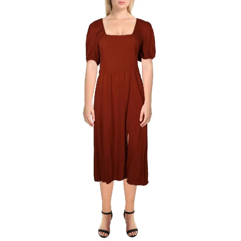 Minimalist Women's Fashion Clothing Black Tape_ Womens Woven Scoop Neck Fit & Flare Dress