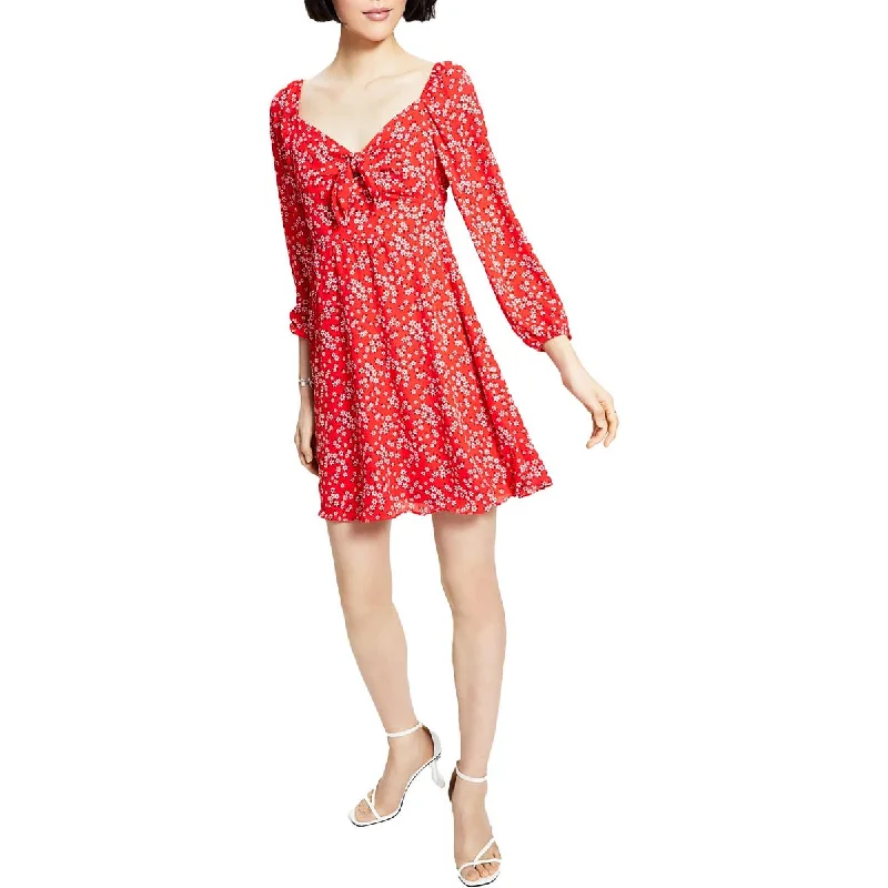 Contemporary Women's Clothing Bar III Womens Tie Front Smocked Fit & Flare Dress