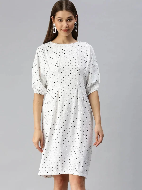 Vibrant Femme Fashion Women White Printed A-Line Dress-AE-9894-Whiteblack