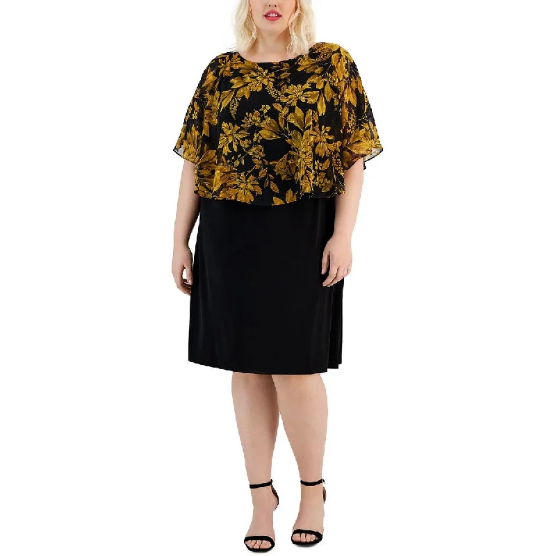 Comfortable Clothes Connected Apparel Womens Plus Chiffon Overlay Jersey Sheath Dress