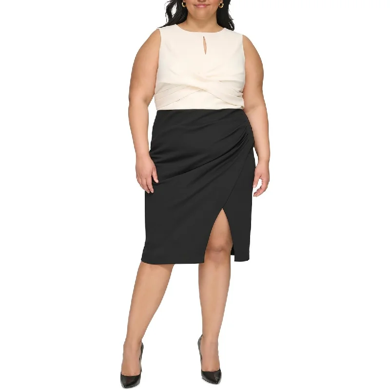 Women's Clothes For Work Events DKNY Womens Plus Colorblock Keyhole Sheath Dress