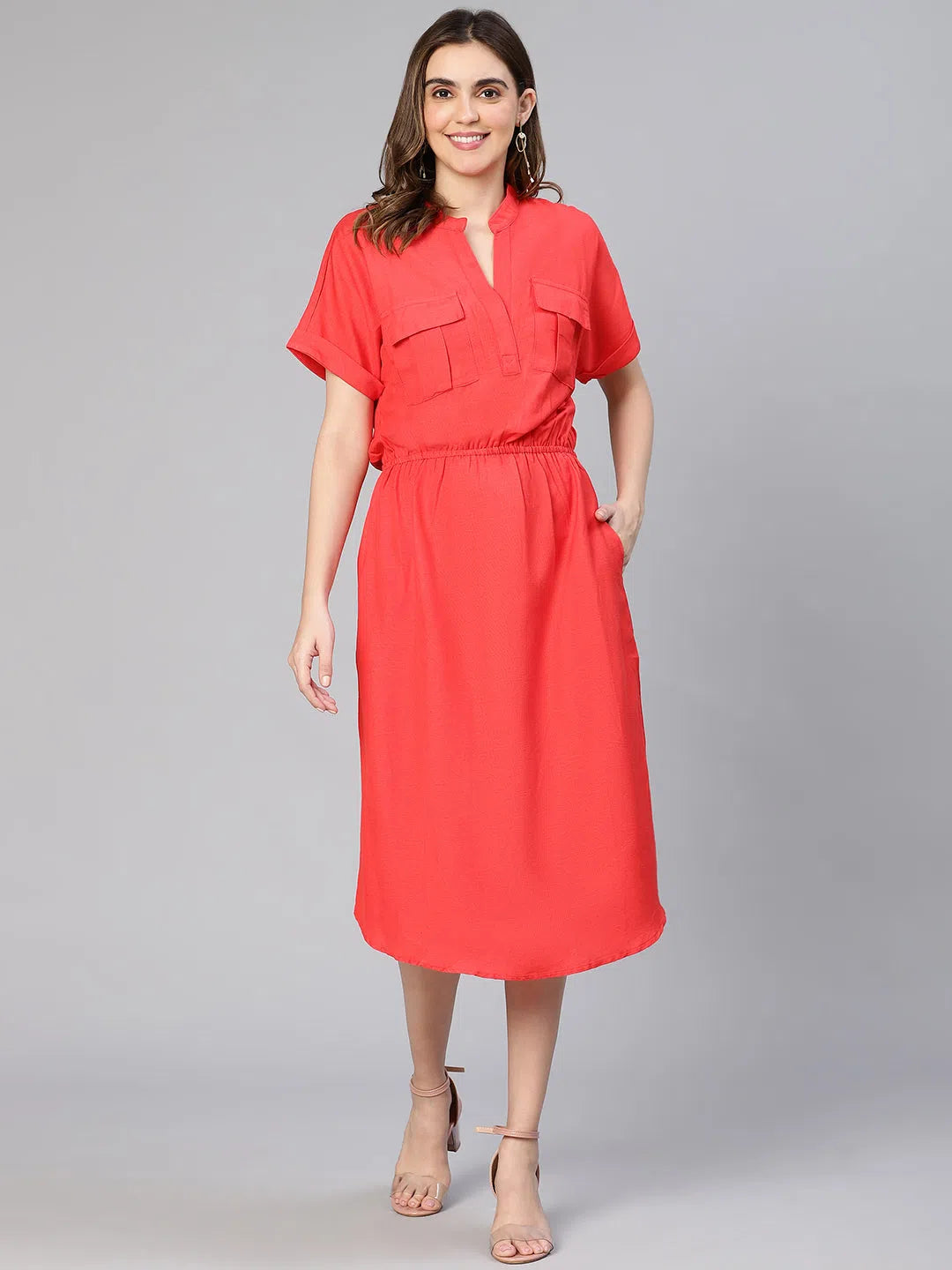 Chic Women's Clothing for Date Nights Red Hood Elastiacted Women Cotton Dress