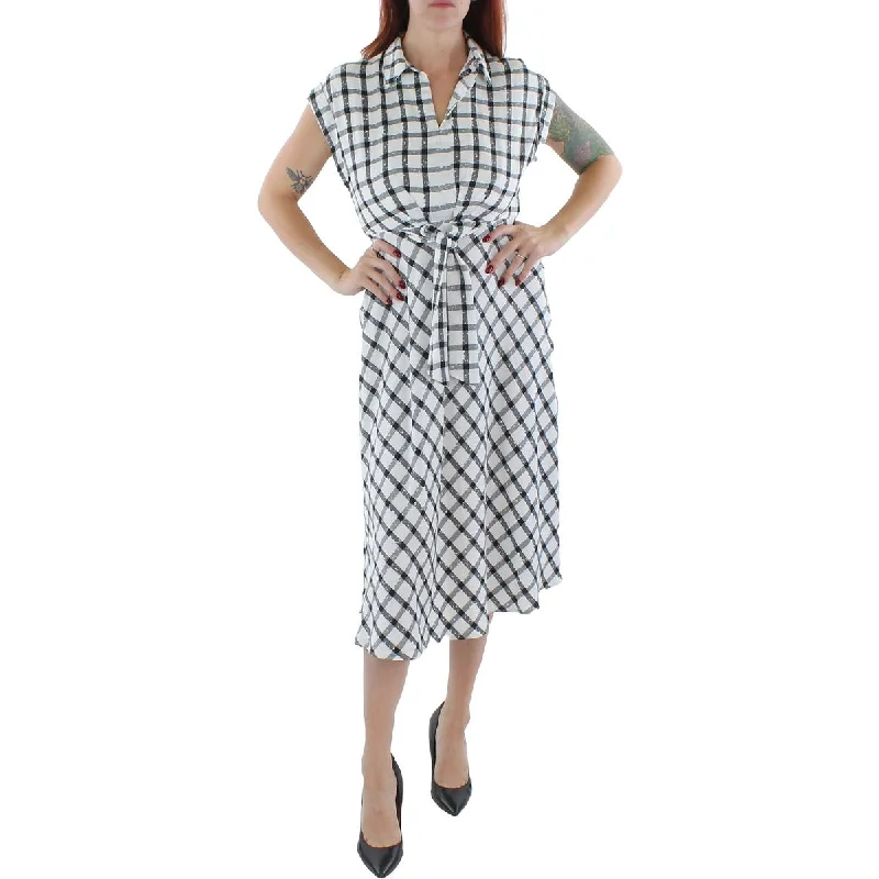 Stylish Women's Apparel DKNY Womens Crepe Checkered Fit & Flare Dress