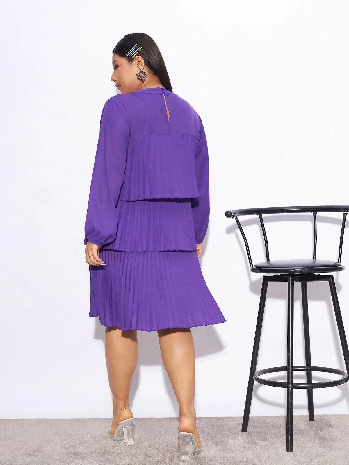 Women's Casual Wear Clothing Women Purple Pleated Tiered Skater Dress