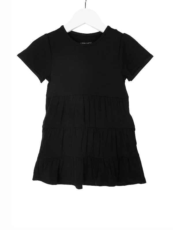 Women's Elegant Formal Outfit Tiered Jersey Dress - Black