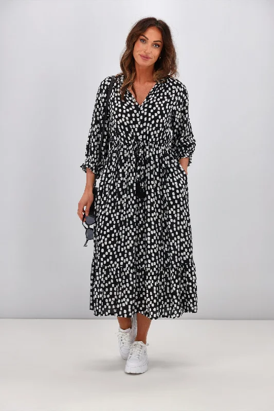 Elegant Women's Evening Garments Sunday Boho Taryn Dress Black White Spot