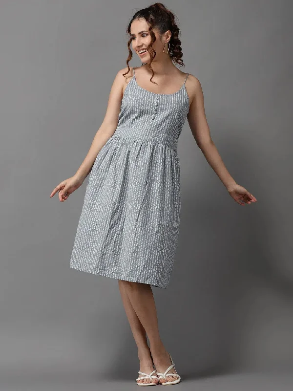 Women's Evening Wear for Special Occasions Women's Grey Printed A-Line Dress-SKF-100-1-Grey