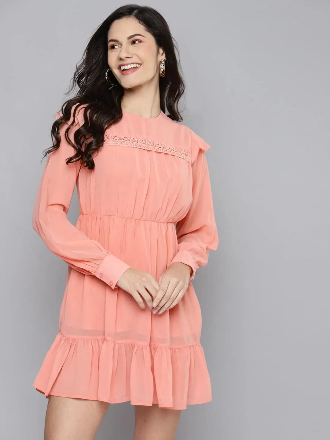 Urban Femme Streetwear Women Power Pink Frill Hem Short Dress