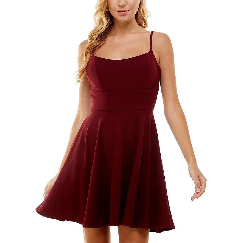 Chic Women's Clothing Online City Studios Womens Juniors Crepe Lace Back Fit & Flare Dress