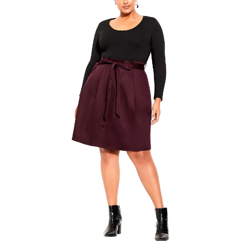 Women's Contemporary Clothing City Chic Womens Plus Uptown Girl Cotton Mixed Media Fit & Flare Dress
