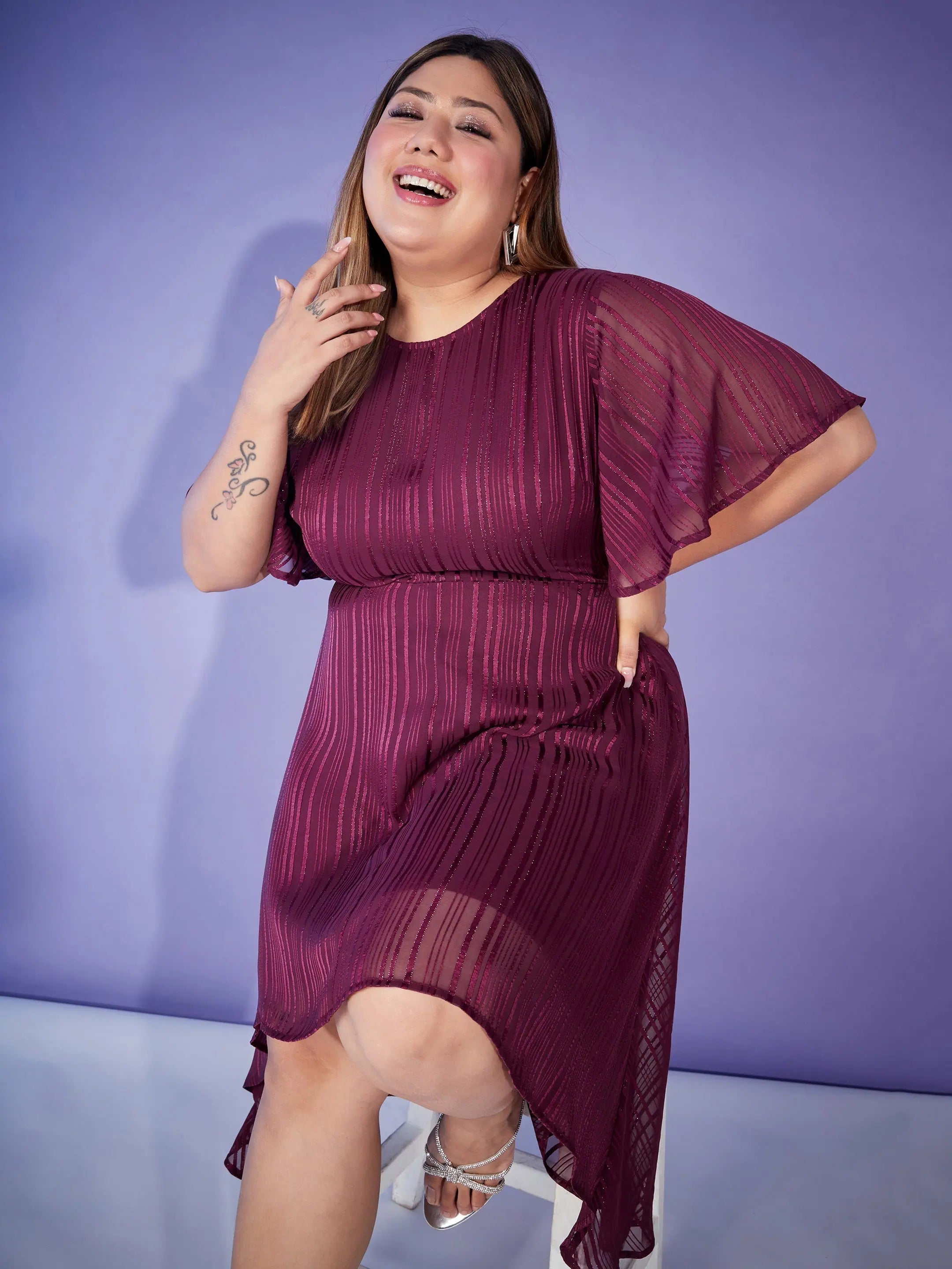 Extreme Clearance Deals Women Maroon Lurex High Low Dress