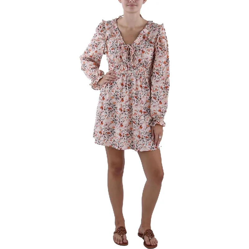 Modern Women's Apparel Lush Womens Mini Lace-Up Necline Fit & Flare Dress