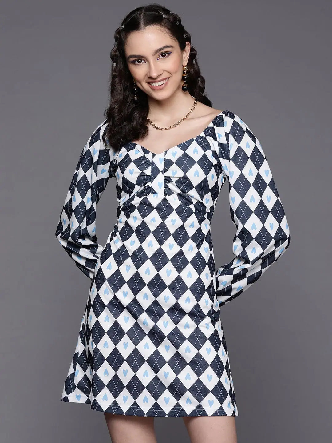 Exclusive Discount Women Navy Geometric Front Bow Dress