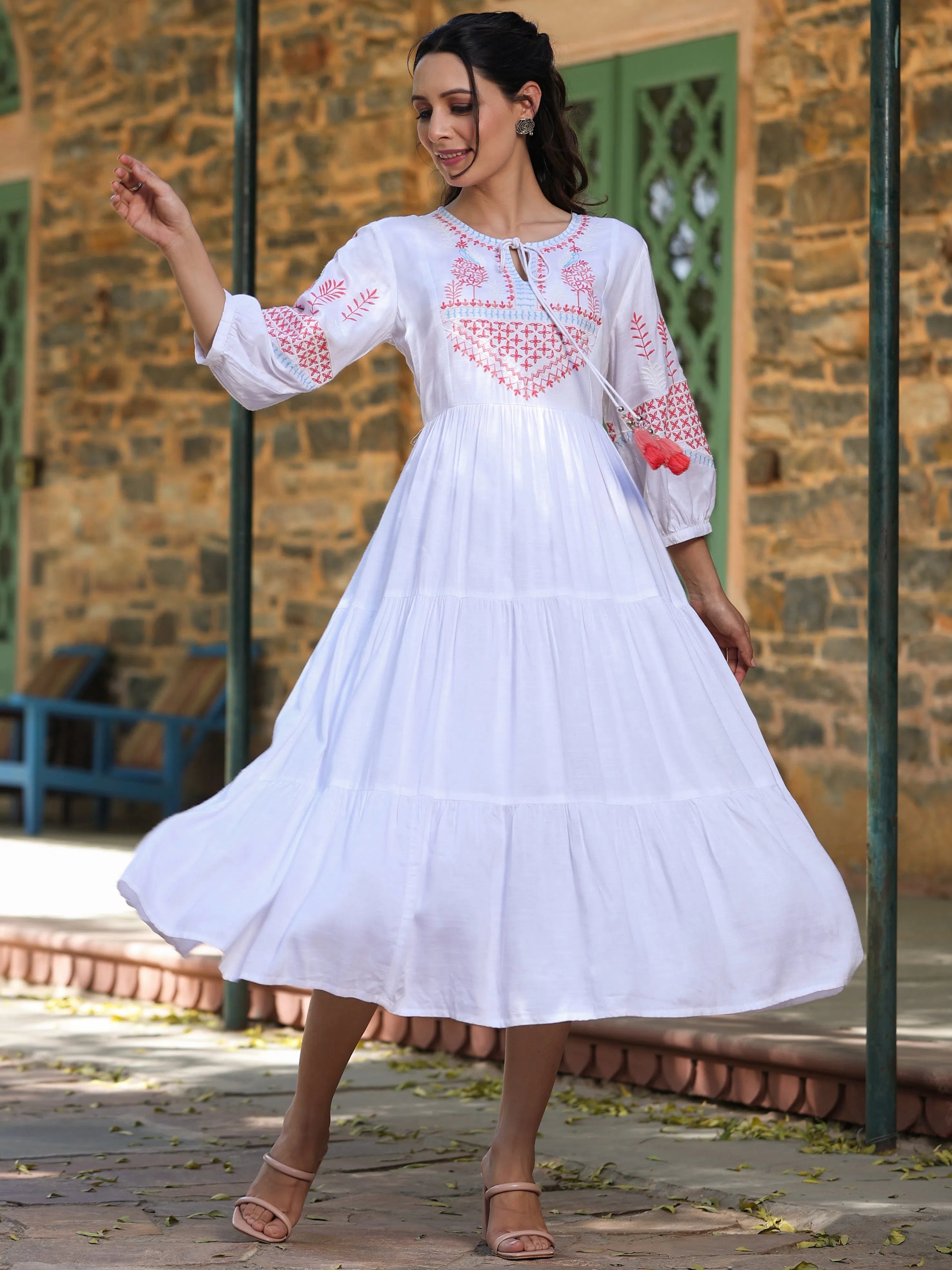 Women's Formal Wear Juniper Women's White Rayon Printed Flared Dress
