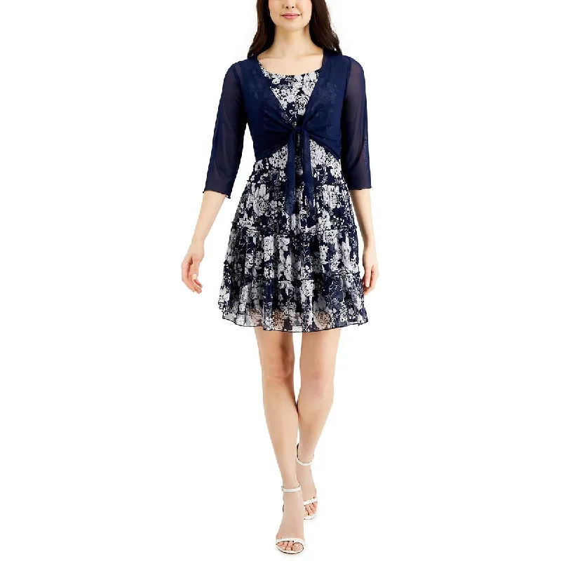 Chic Women's Clothing for Date Nights Connected Apparel Womens Petites Chiffon Mesh Two Piece Dress