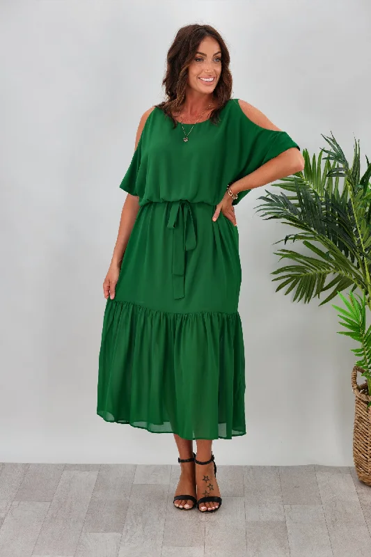 Casual Chic Gloss By Shine On Milan Cold Shoulder Dress Emerald