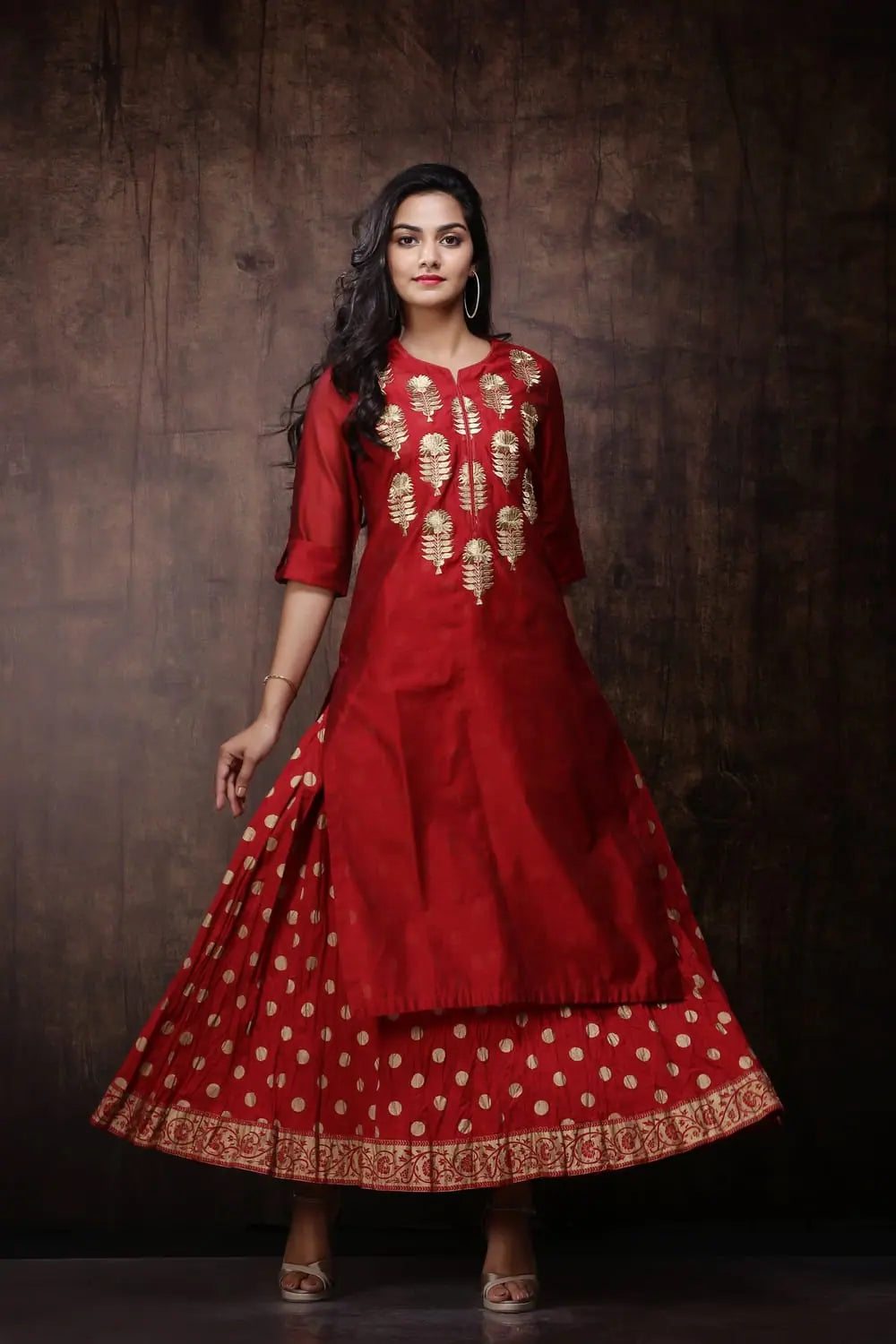 Women's Casual Dresses Juniper Maroon Chanderi Embroidered 2 Piece Kurta Dress