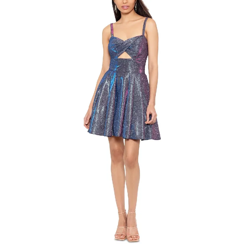 Women's Activewear Garments Blondie Nites Womens Juniors Metallic Fit & Flare Dress
