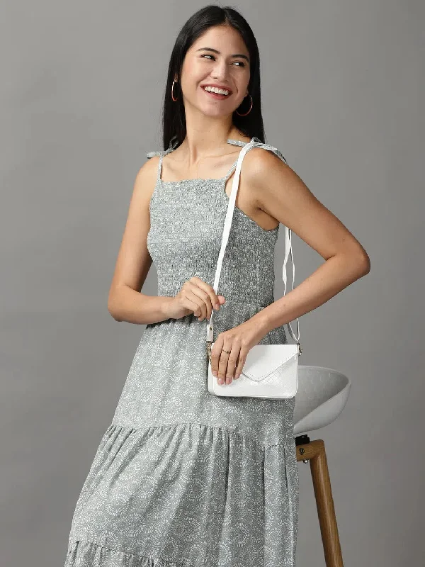 Women's Clothing For Casual Outings Women's Olive Geometrical Fit and Flare Dress-AE-15704-Olive