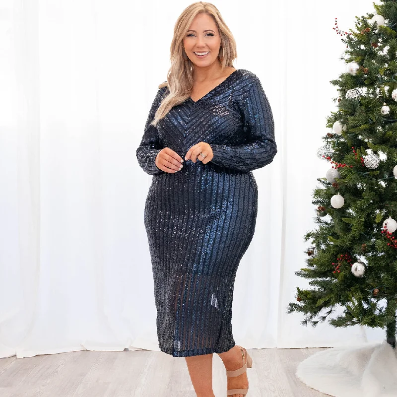 Affordable Fashion Clothing For Women Talk The Talk Dress, Deep Navy