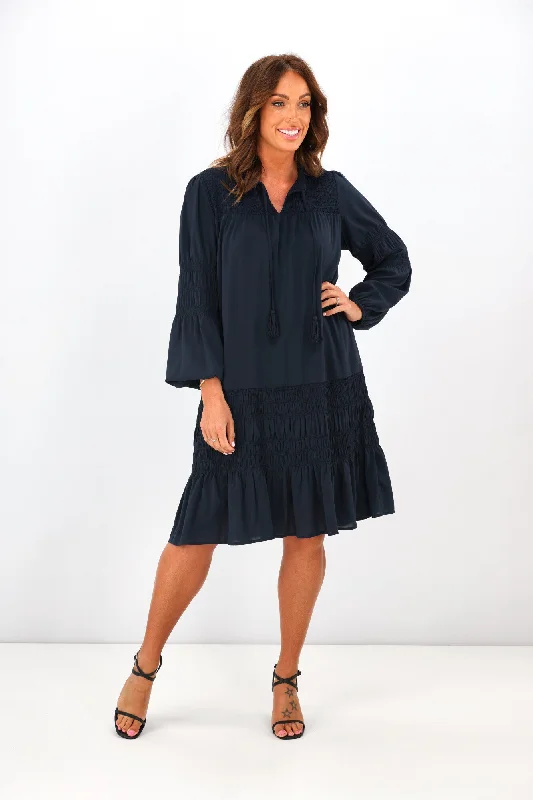 Best Online Women's Boutiques Jane James Shirred Trixie Dress Midnight Navy