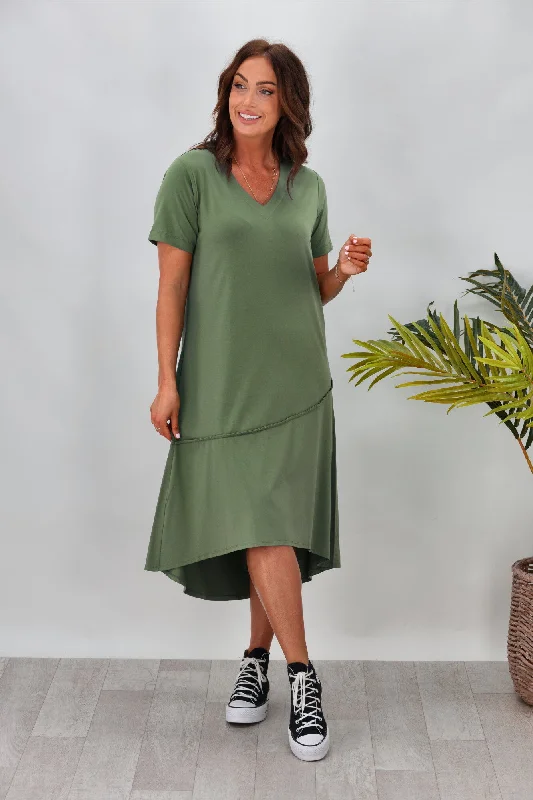 Women's High Street Fashion Shine On Label Riviera Dress Sage