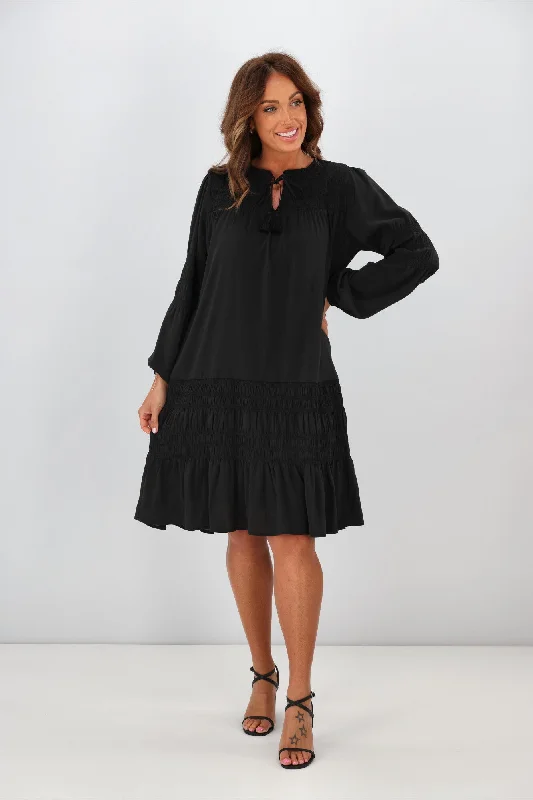 Women Clothes Jane James Shirred Trixie Dress Black