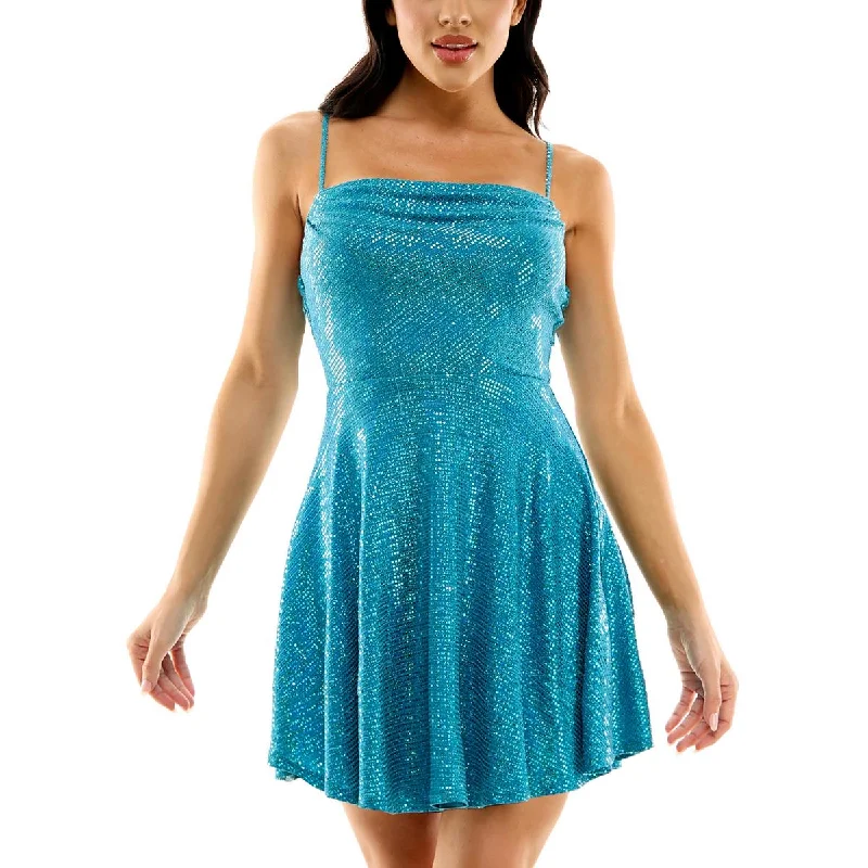 Affordable Women's Clothes City Studios Womens Juniors Metallic Mini Fit & Flare Dress