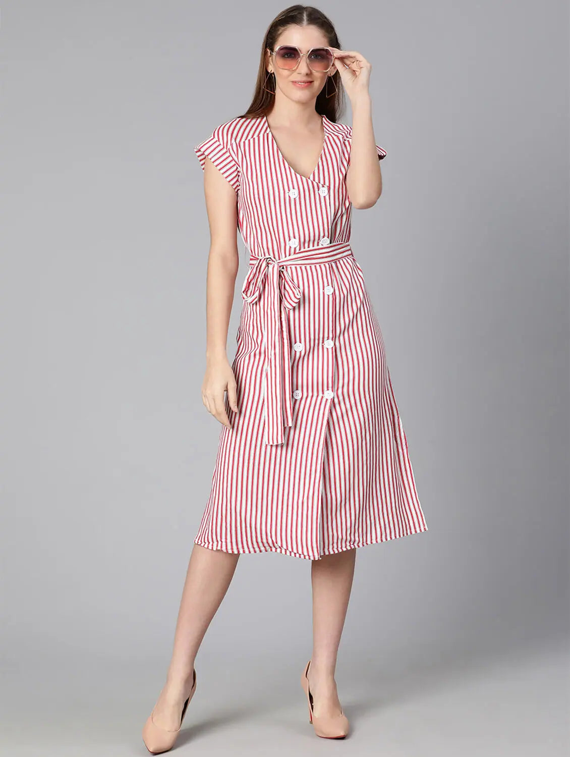 Women's Party Clothes Ramp Red Stripes Print Tie-Knot Women Dress