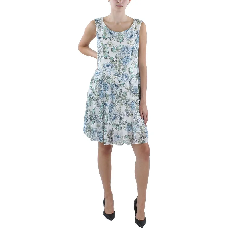 Women's Vacation Outfit Set Connected Apparel Womens Petites Tiered Chiffon Fit & Flare Dress