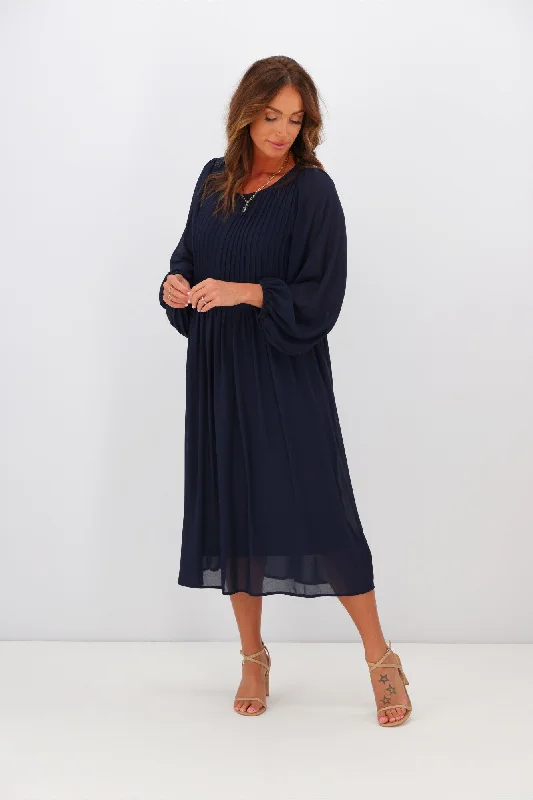 Plus Size Women Wear Jane James Lillian Pintuck Dress Midnight