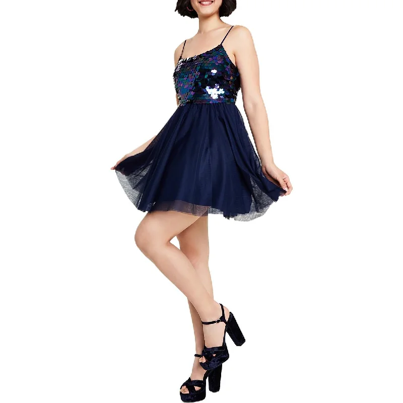 Luxe Women's Fashion City Studio Womens Juniors Sequined Mini Fit & Flare Dress