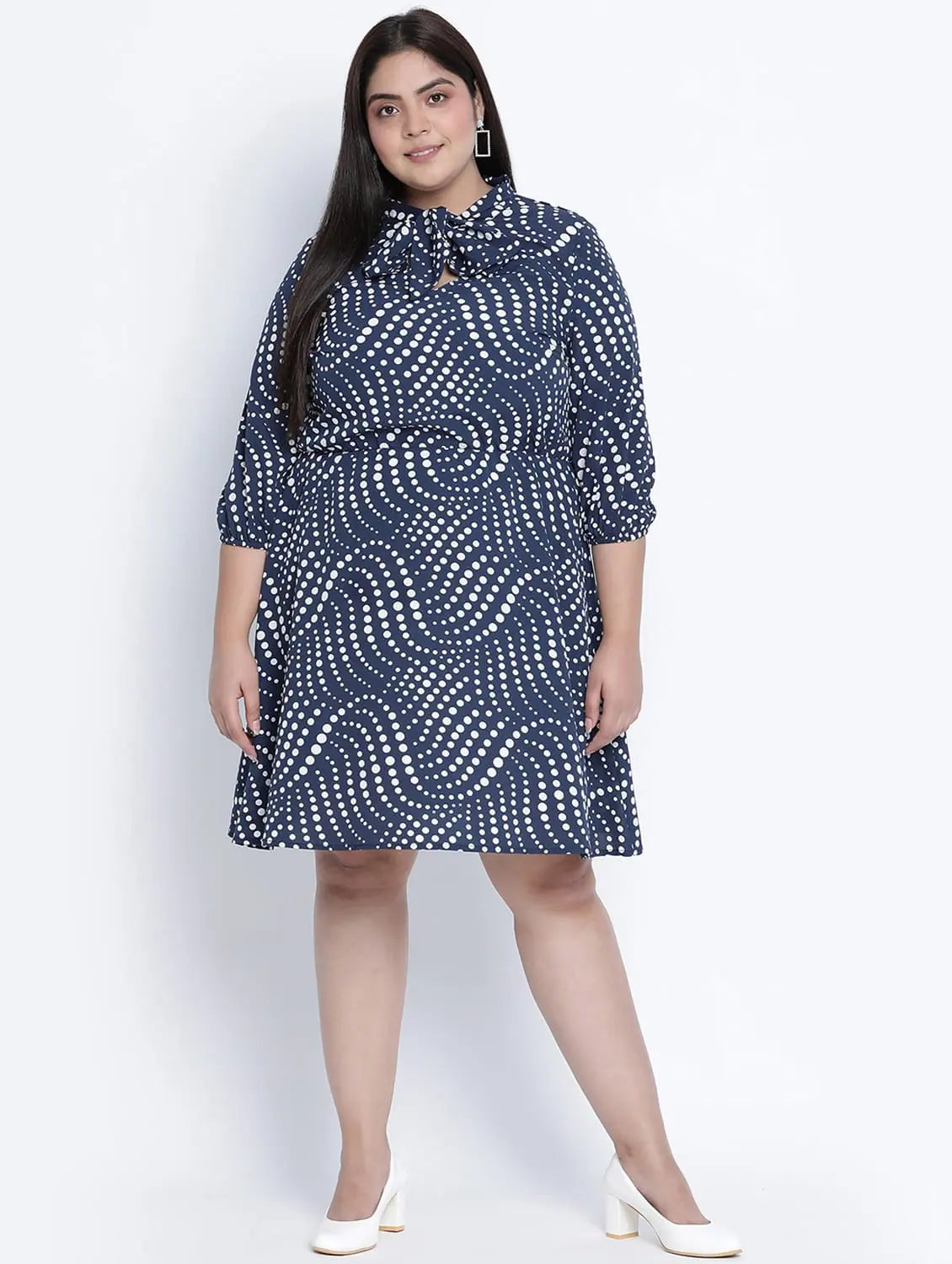 Women's Tops And Clothing Popper Black Graphic Print Plus Size Tie Knot Dress
