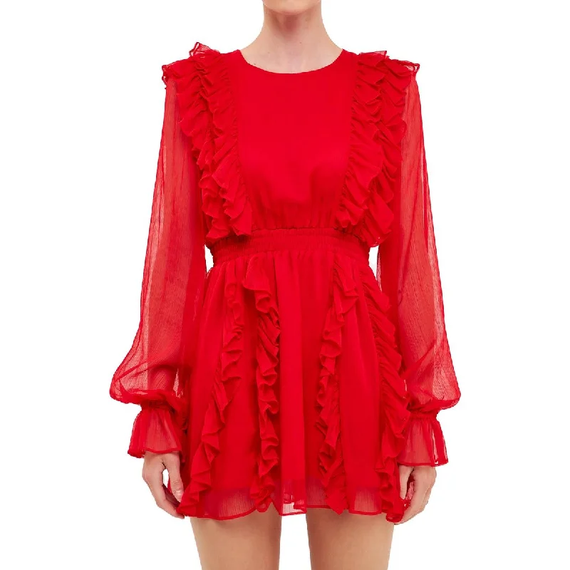Women's Fashion Clothes Endless Rose Womens Ruffled Chiffon Fit & Flare Dress